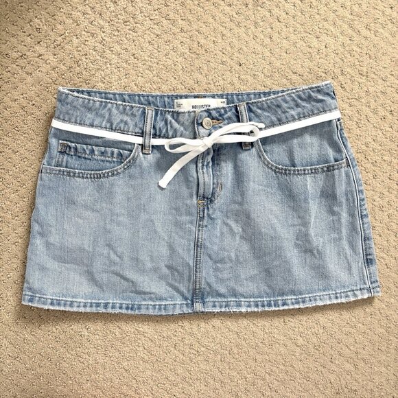 Hollister Y2K Blue Jean Mini Skort Women’s Size 28 Skirt with Waist Tie - Picture 1 of 6